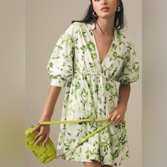 Maeve Dresses & Skirts - Anthropologie Maeve V-Neck Green and White Tunic Mini Dress Small